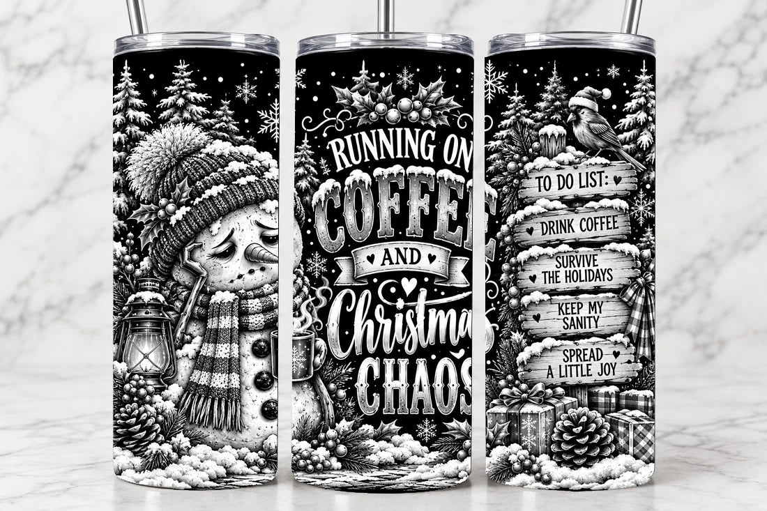 Coffee & Christmas Chaos 20oz Laser Engraved Tumbler