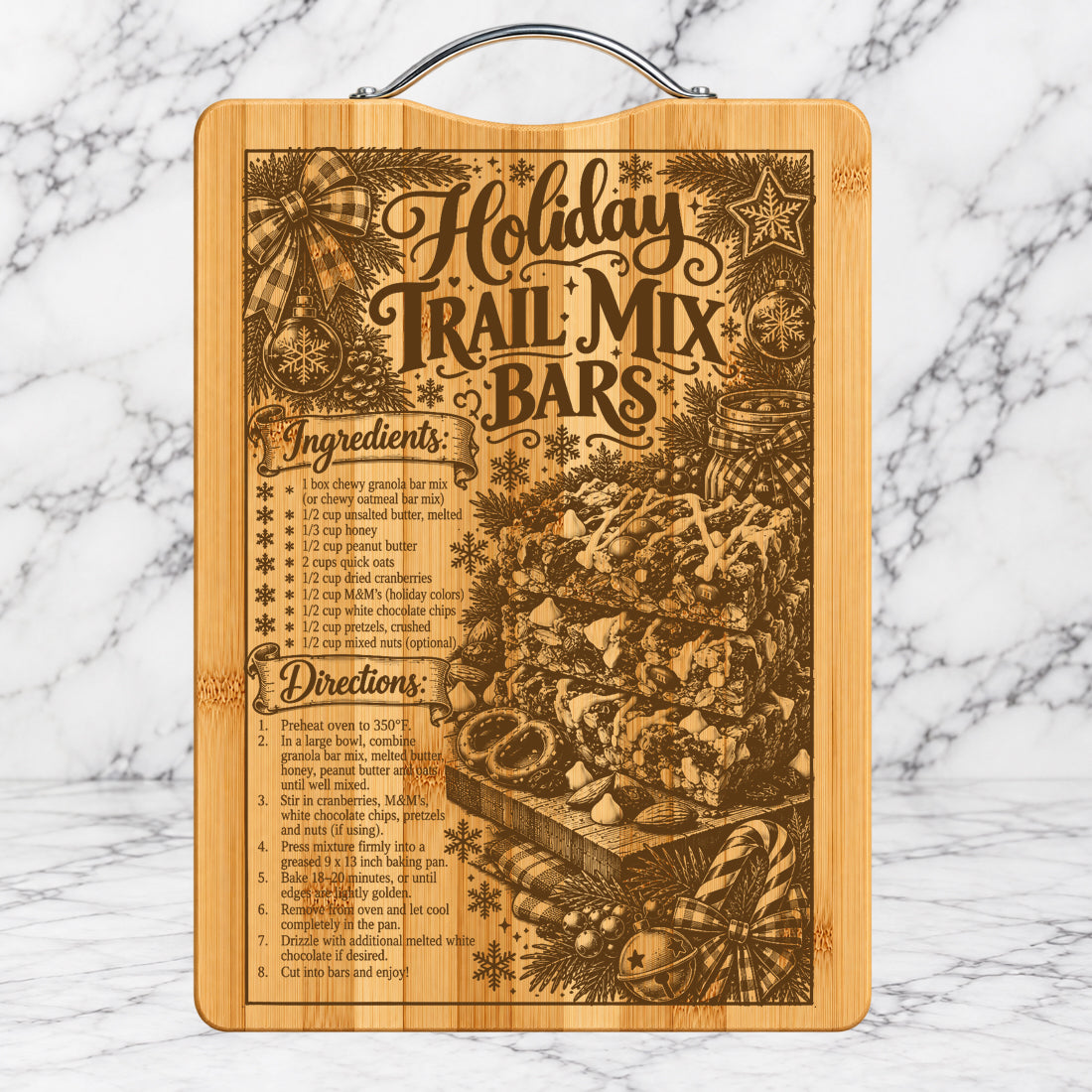 Christmas Holiday Trail Mix Bars Recipe Cutting Board