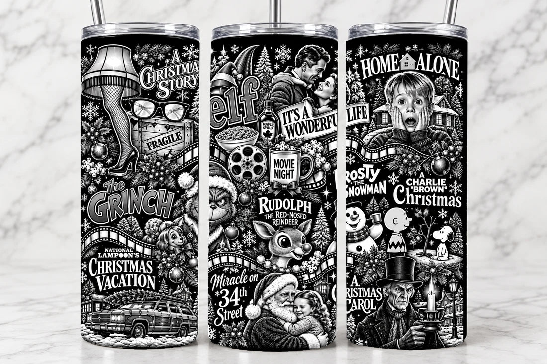 Christmas Movie Mix 20oz Laser Engraved Tumbler