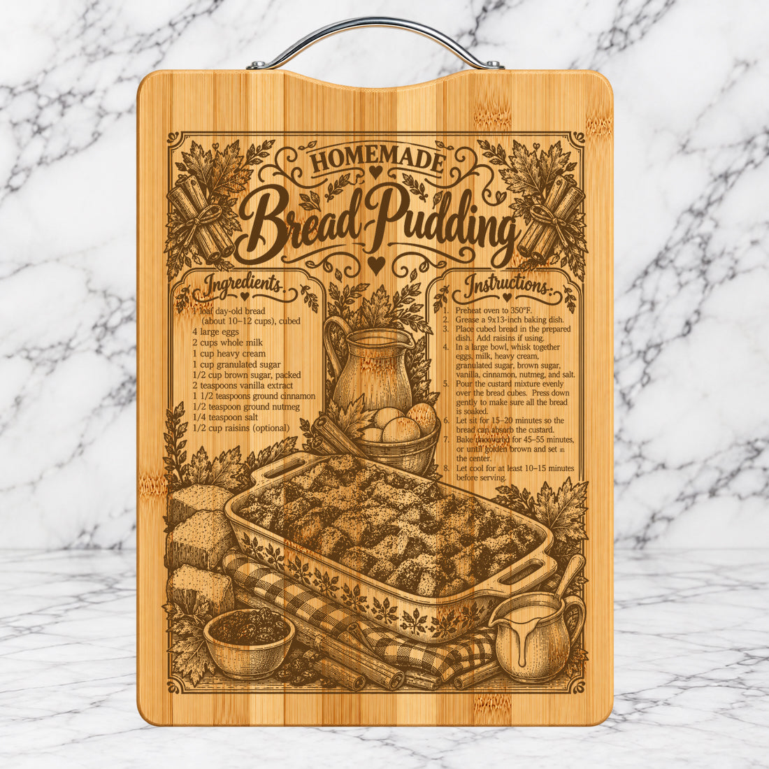 Homemade Bread Pudding Recipe Cutting Board