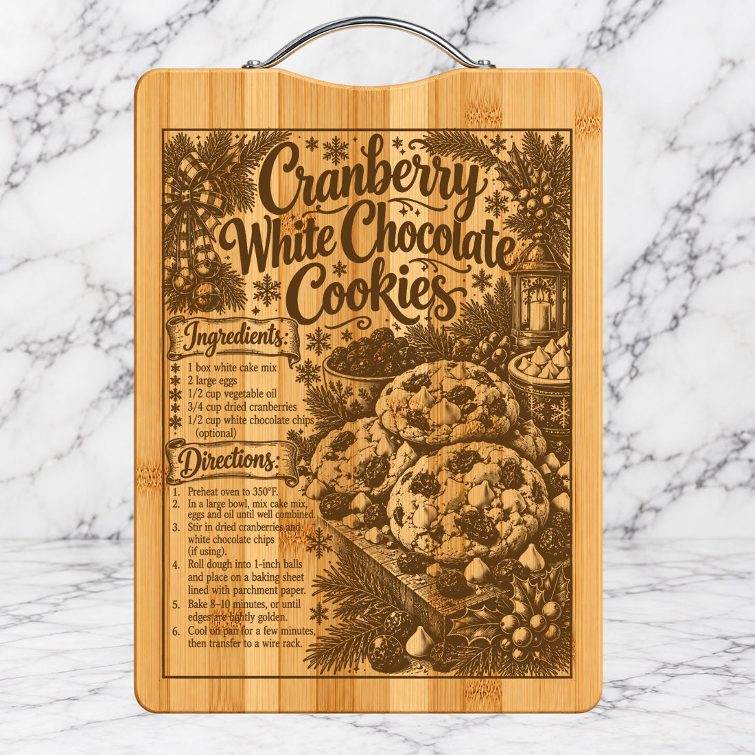 Christmas Cranberry White Chocolate Cookes Recipe Cutting Board