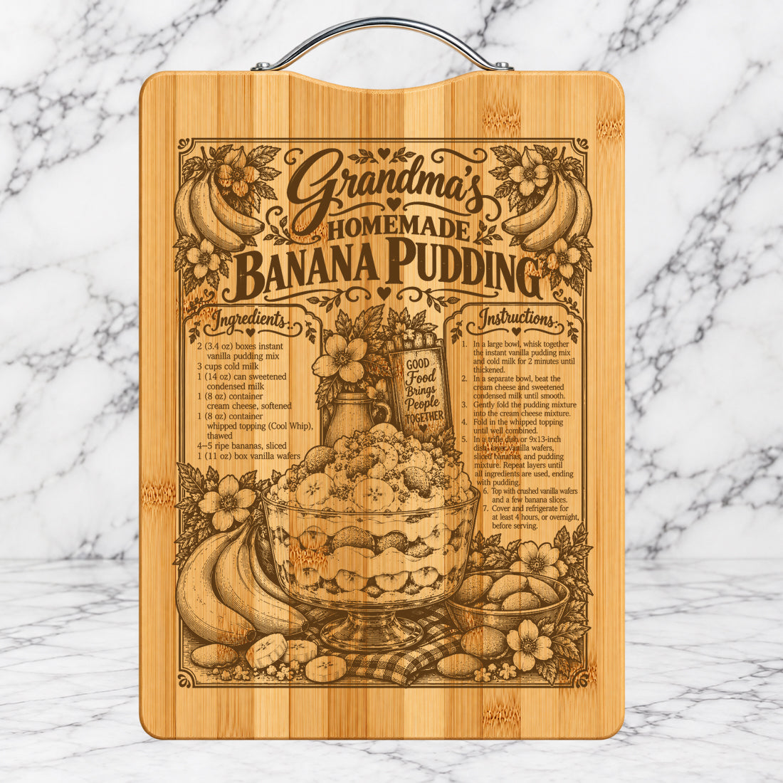 Grandma's Homemade Banana Pudding Recipe Cutting Board