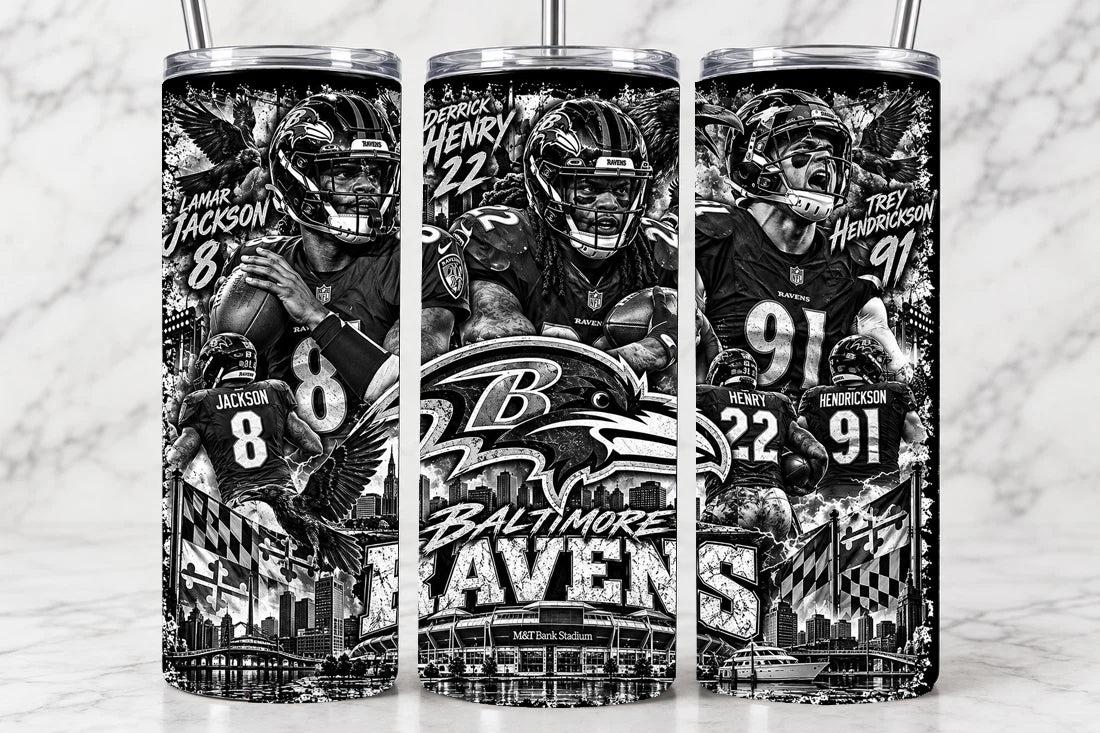 Baltimore Ravens 20oz Laser Engraved Tumbler