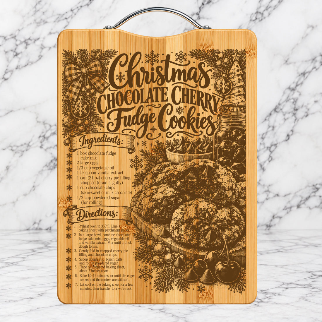 Christmas Chocolate Cherry Fudge Cookies Recipe Cutting Board