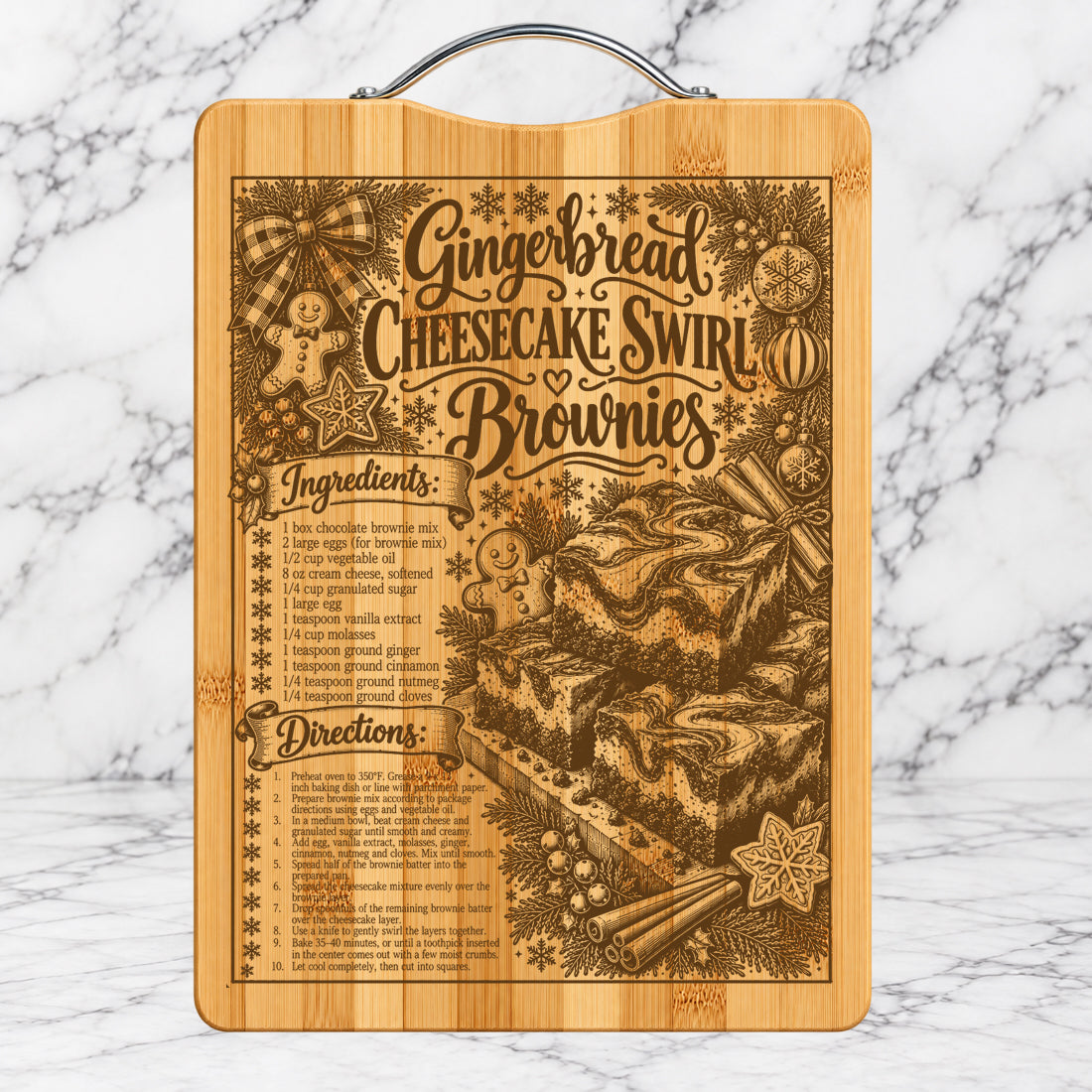 Christmas Gingerbread Cheesecake Swirl Brownies Recipe Cutting Board