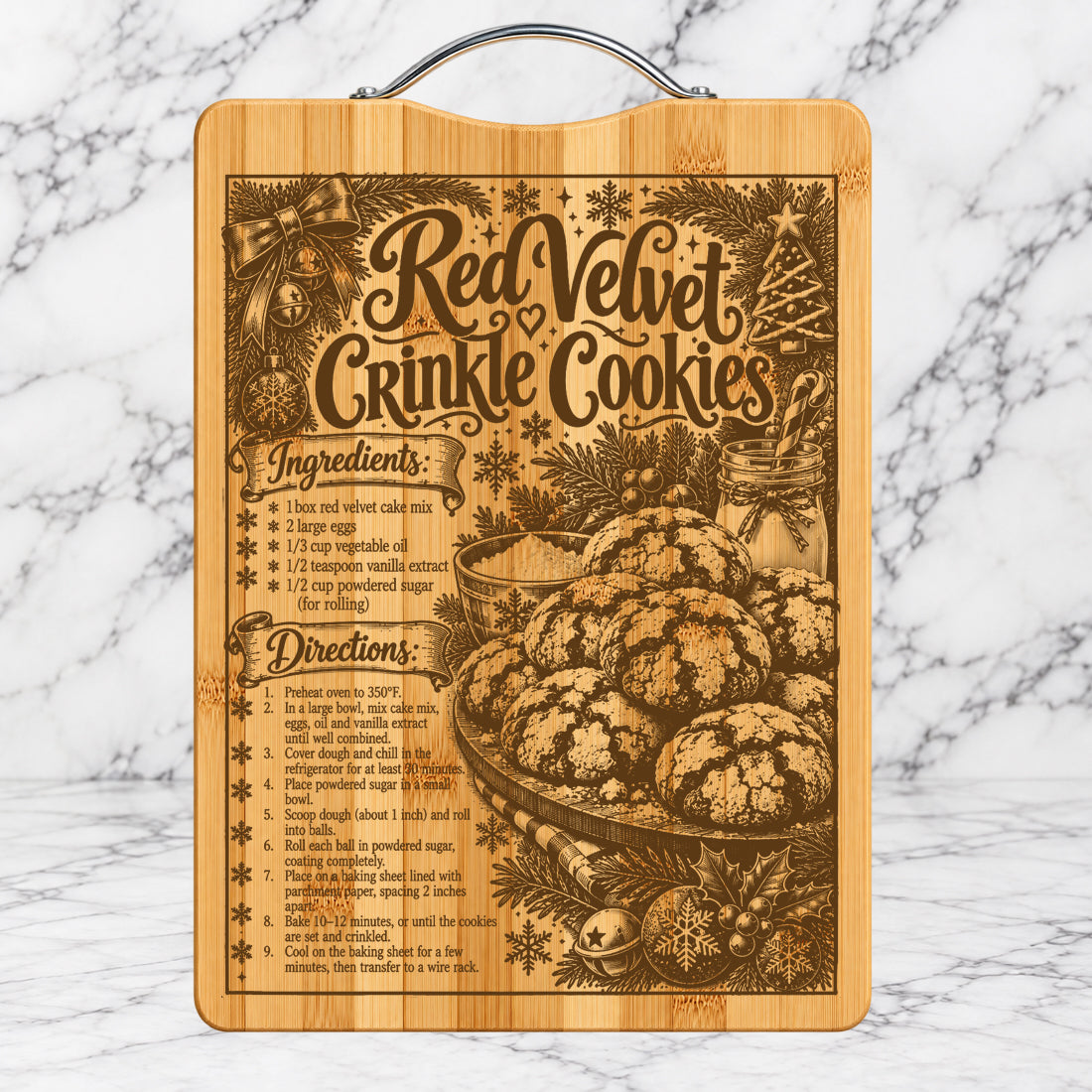 Christmas Red Velvet Crinkle Cookies Recipe Cutting Board
