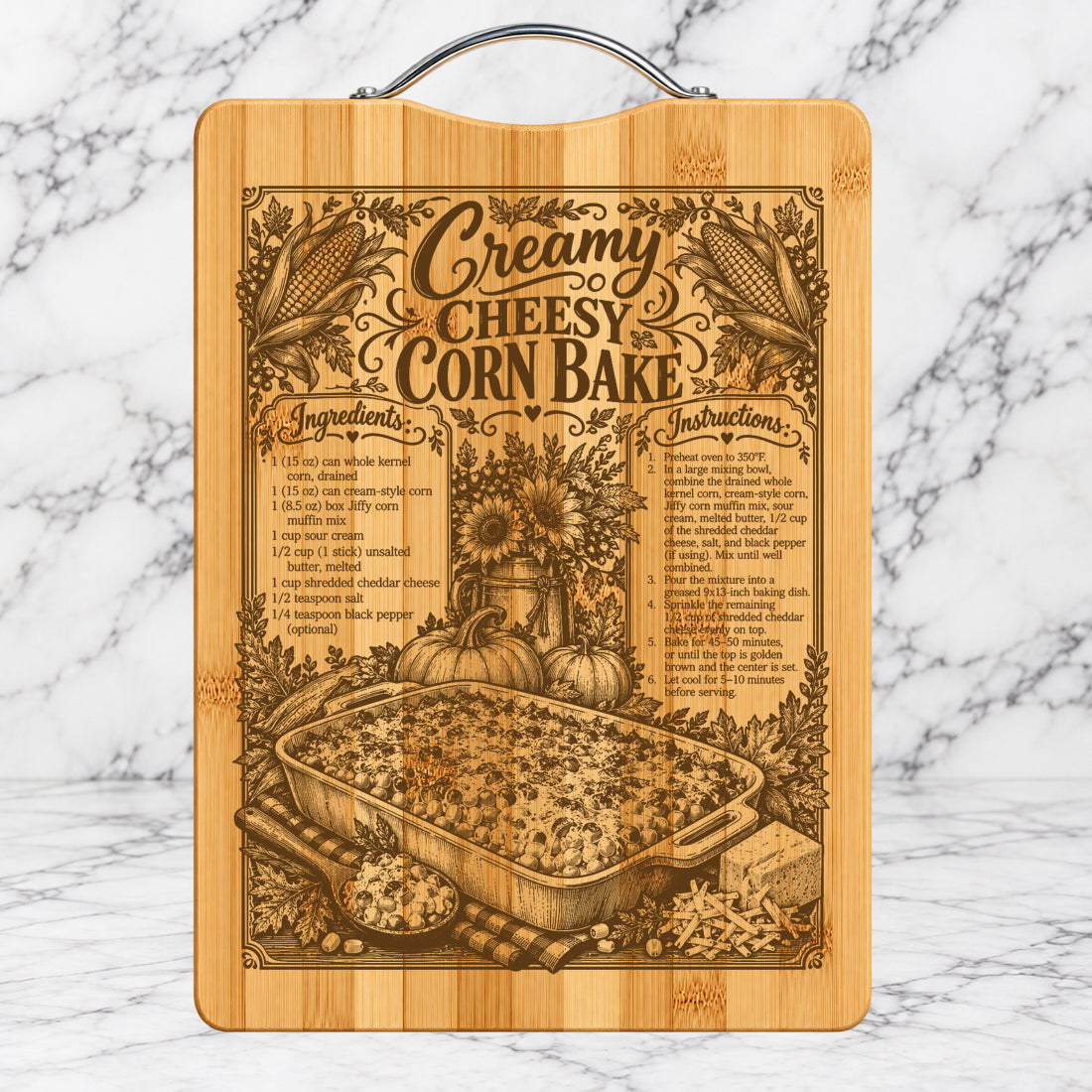 Creamy Cheesy Corn Bake Recipe Cutting Board