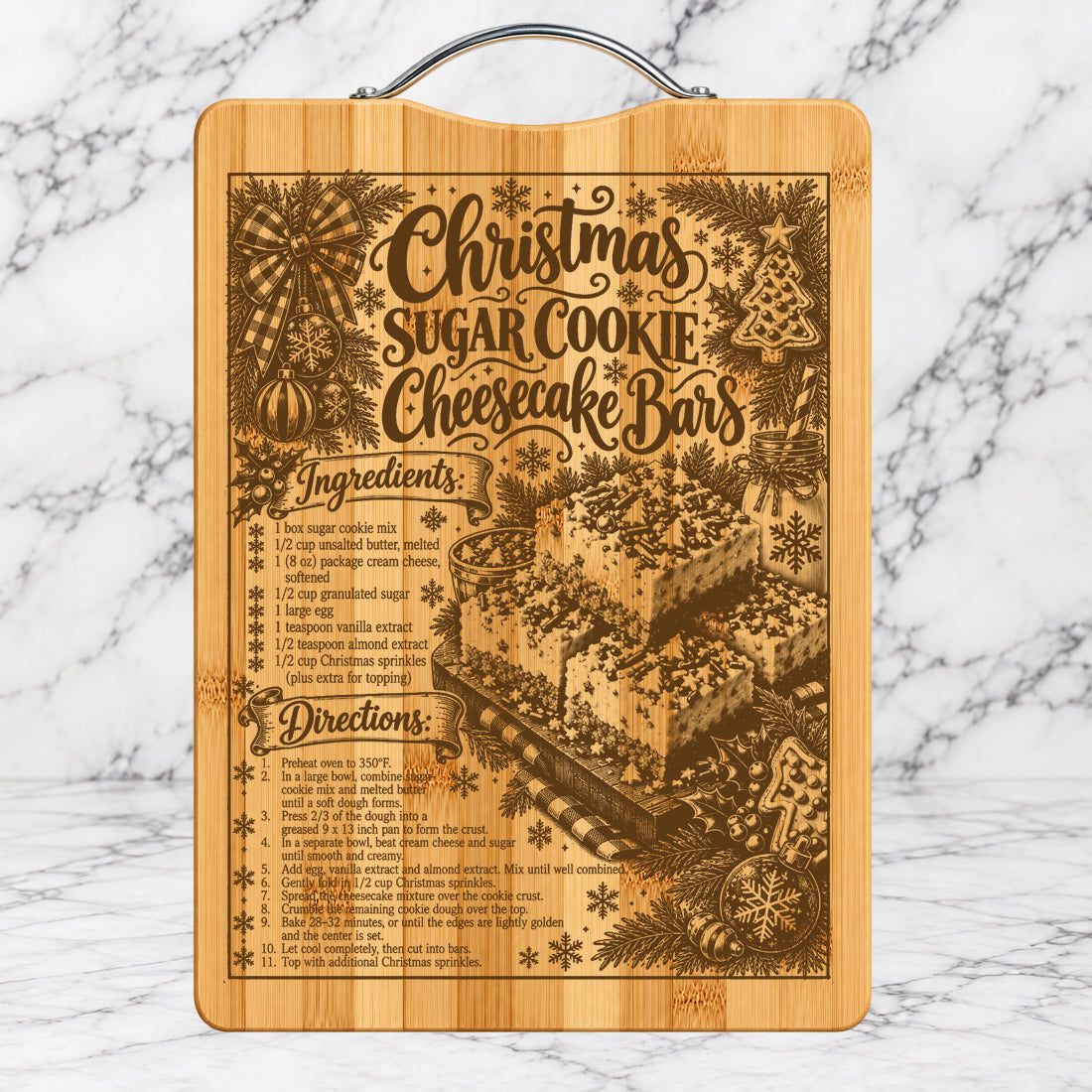 Christmas Sugar Cookie Cheesecake Bars Recipe Cutting Board