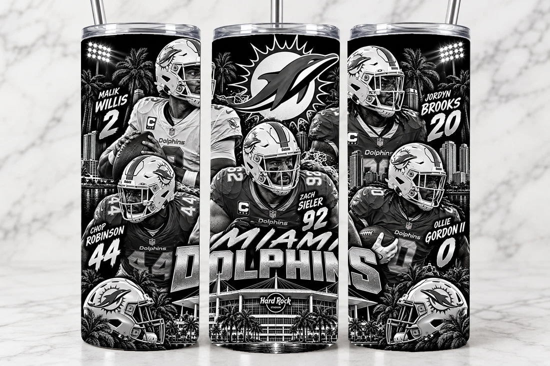 Miami Dolphins 20oz Laser Engraved Tumbler